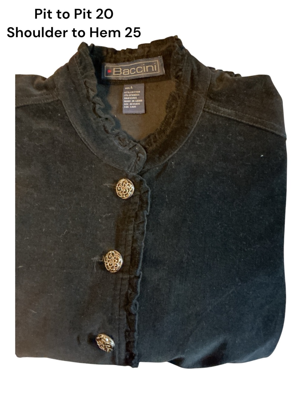 Baccini Black Velvet Ruffled Collar Button Jacket - Picture 4 of 4